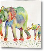 Elephant Family Watercolor Metal Print