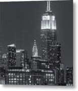 Empire State And Chrysler Buildings At Twilight Ii Metal Print