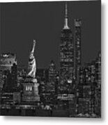 Empire State And Statue Of Liberty Ii Bw Metal Print
