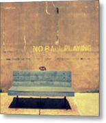 Empty Bench And Warning Metal Print