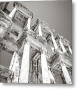 Ephesus Library In Black And White Metal Print