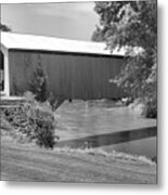 Eugene Covered Bridge Landscape Black And White Metal Print