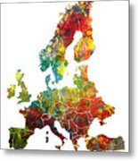 Europe Map Dark Colored Metal Print