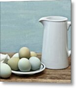 Exotic Colored Eggs With Pitcher Metal Print