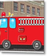 Fabulous Fire Truck And Station Metal Print