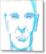 Face Of A Man Illustration - Blue Line Drawing Metal Print