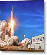 Falcon Heavy Spacex Rocket Launch Maiden Flight Metal Print
