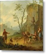 Family Resting By The Ruins Metal Print