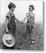 Farm Kids Holding Hands, C.1930-40s Metal Print