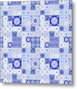 Farmhouse Blue And White Tile Pattern 1 - Patchwork Vintage Tile Metal Print