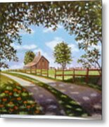 Farmhouse Framed By Trees Metal Print