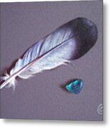 Feather And Sea Glass 1 Metal Print