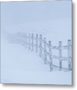 Fence In The Fog Metal Print