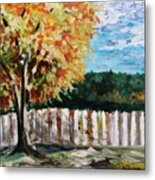 Fence Under The Maple Metal Print