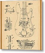 Fender Bass Guitar Pickup Patent Drawing Metal Print