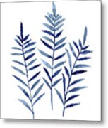 Fern Plant Print Navy Blue Botanical Wall Decor, Abstract Home Garden Art Print, Metal Print