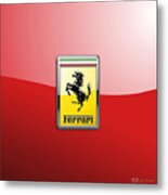 Ferrari 3d Badge-hood Ornament On Red Metal Print
