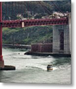 Ferry Under Golden Gate Bridge Sf Metal Print