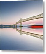 Fine Art Bridge And Ship In Clear Sky With Reflections Metal Print