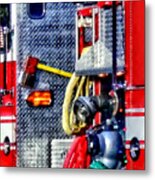 Fire Truck With Hoses And Ax Metal Print