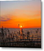 Fireball Sunset On Bluewater Beach Metal Print