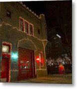 Firehouse In Xmas Lights Metal Print