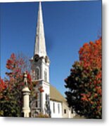 First Congregational Church And Ethan Allen Revolutionary War Patriot Statue In Manchester Vermont Metal Print