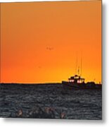 Fishing Boat Eclipses The Sunrise Metal Print