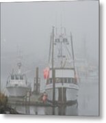 Fishing Boats In The Fog Metal Print