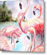 Five Flamingos Metal Print