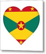 Flag Of Grenada Heart Metal Print