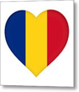 Flag Of Romania Heart Metal Print