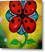 Flower 4 Lady Bugs Metal Print