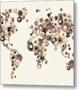 Flower World Map Sepia Metal Print