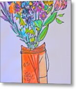 Flowers In An Orange Mason Jar Metal Print