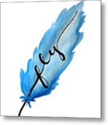 Fly Blue Feather Vertical Metal Print