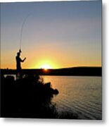 Fly Casting At Sunset - 0599 Metal Print
