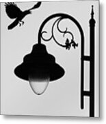 Flying Crow Vs Street Lamp Metal Print