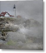 Foggy Portland Head Metal Print