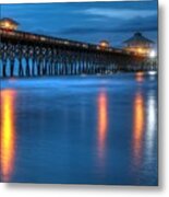 Folly Beach Pier At Blue Hour Charleston South Carolina Metal Print