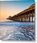Folly Beach Pier Charleston Sc Coast Atlantic Ocean Pastel Sunrise Metal Print