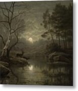 Forest Landscape In The Moonlight Metal Print
