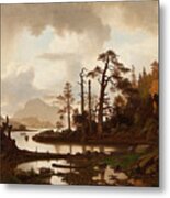 Forest Landscape With Lake Metal Print
