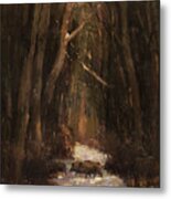 Forest Road With Wild Boars Metal Print
