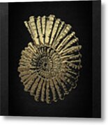 Fossil Record - Golden Ammonite On Black Metal Print