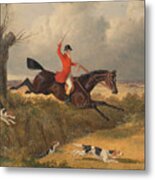 Foxhunting Clearing A Ditch Metal Print