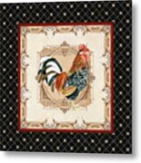 French Country Roosters Quartet Black 1 Metal Print
