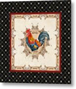 French Country Roosters Quartet Black 2 Metal Print