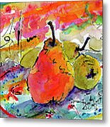 French Pears Watercolor And Ink Whimsical Art Metal Print