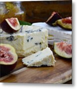 Fresh Figs And Cheese On Dark Wood Table Setting. Metal Print